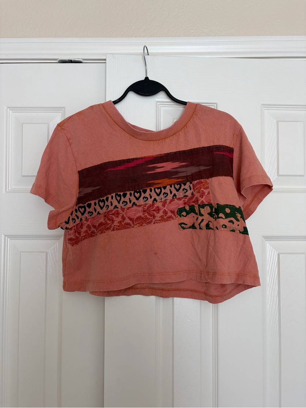 Urban Outfitters Boho Patchwork Cropped Tee Size L Terracotta Mixed Print Crop